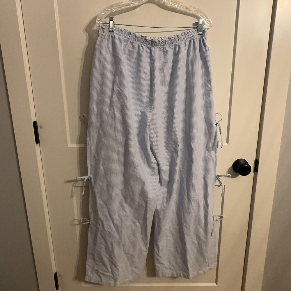 CALI 1850 Sz XL Striped Blue Wide Leg Side Tie Elastic Waist Travel Beach Resort